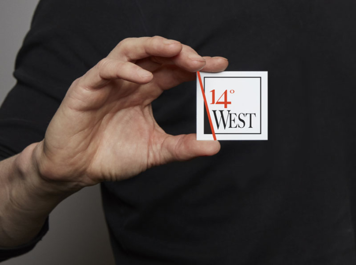 14 degrees west business card