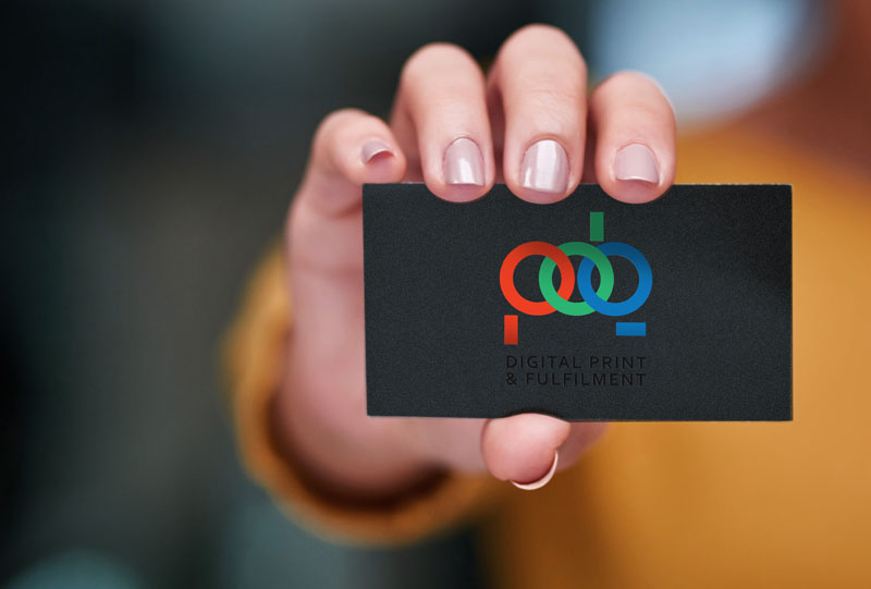 PDQ print services logo design shown on their business card design