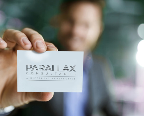 Parallax identity design shown on their business card design