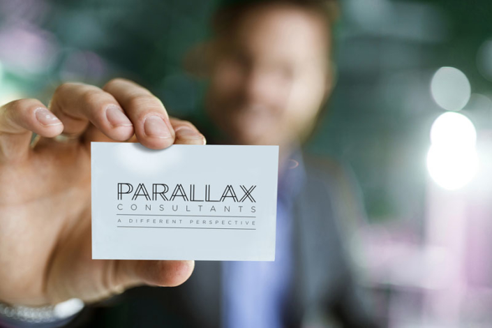 Parallax identity design shown on their business card design